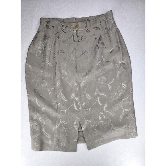 Vintage Louis Feraud Skirt Grey Green Knee Length 10 Medium - Picture 4 of 9